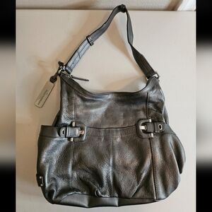 Tignanello Black Leather Vintage Buckle Purse with Silver Hardware